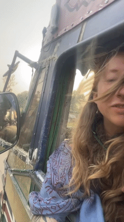 Woman films herself in vehicle in Nepal