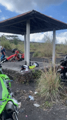 Motorcycle group gathers at shelter in Kintamani Indonesia