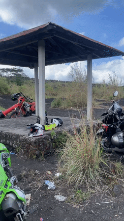 Motorcycle group gathers at shelter in Kintamani Indonesia