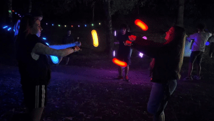 Night flow arts session with glowing props in Zgorigrad