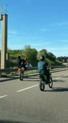 Motorcyclists perform stunts on highway near Longwy, France