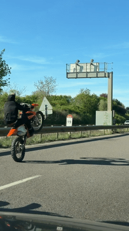 Motorcyclists perform stunts on highway near Longwy, France