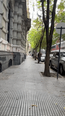Buenos Aires sidewalk scene captured showing ornate building, trees