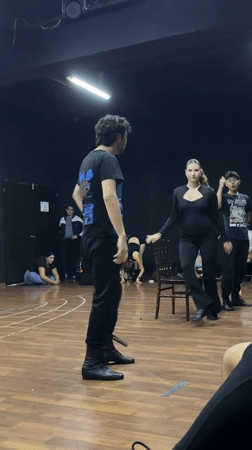 Dance group rehearses choreography in Mexico studio