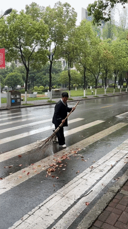 Early morning street sweeping captured near Southwest University campus