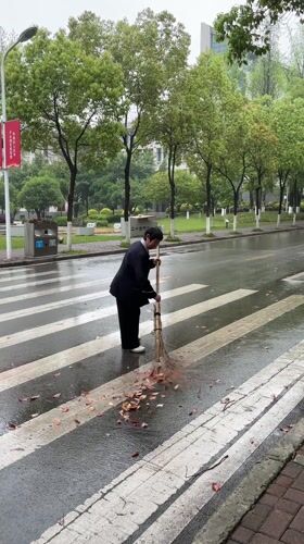 Early morning street sweeping captured near Southwest University campus