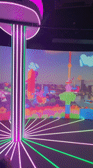 Immersive Rotterdam cityscape installation cycles through animated skyline scenes