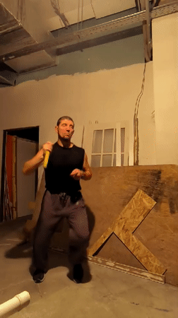 Nunchaku practice in an unfinished Karaganda space, mid-2026