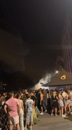 Street festival energy fills central Strasbourg on a summer night