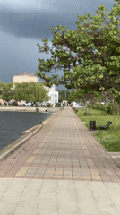 Waterside walking path documented in Vishnevyi, Russia