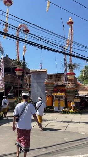 Ceremonial street decorations in Sukawati, Bali
