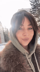 Woman Records Selfie Video in Snowy Ust-Ilimsk