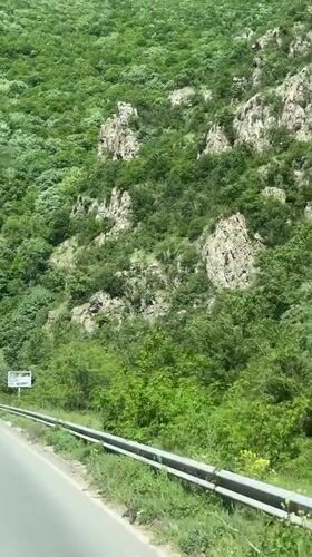 Car travels mountain road near Varvara, Bulgaria