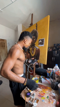 Artist Creates Traditional Portrait Painting in Ado Nigeria Studio
