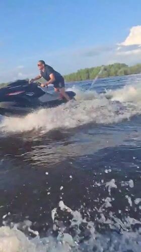 Jet skis on choppy water near Svobodny, Russia