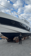 Yacht spotted on transport platform in Nea Potidea, Greece
