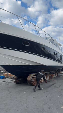 Yacht spotted on transport platform in Nea Potidea, Greece