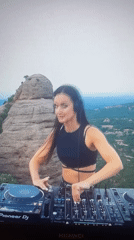 Woman DJs outdoor set in Novokuybyshevsk with Pioneer equipment