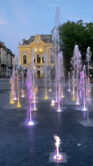 Evening fountain display and quad bike spotted in Subotica