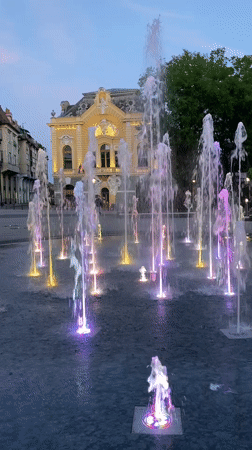 Evening fountain display and quad bike spotted in Subotica