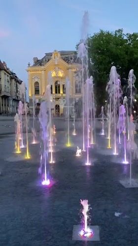 Evening fountain display and quad bike spotted in Subotica