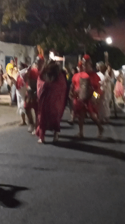 Religious procession with Roman soldiers, Jesus figure in Venezuela