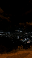 Nighttime cityscape views captured from elevated position in Blagoevgrad