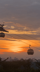VinWonders Nha Trang cable cars and castle at sunset