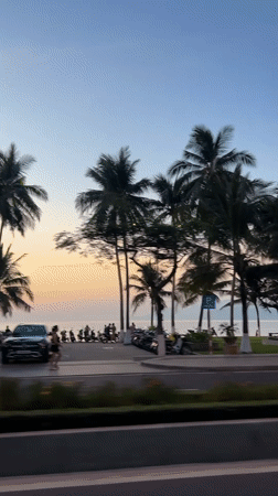 Dusk footage captures palm-lined coastal road in Nha Trang