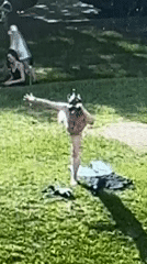 Person in underwear stands with outstretched arms in Khimki