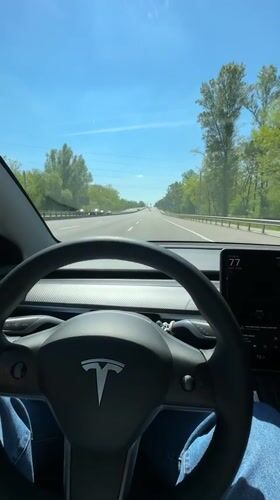 Tesla Model 3 highway drive captured in Kyiv