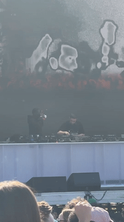 DJ duo performs live set with visual backdrop in London