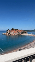 Sveti Stefan island village and its causeway beach, Montenegro
