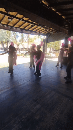 Dance performers stage outdoor show at Porlamar resort complex
