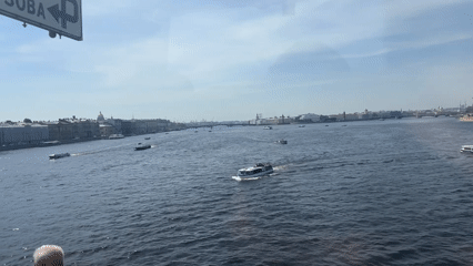 Tour boats cruise Neva River near Peter Paul Fortress