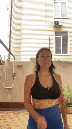 Morning workout on a Sochi patio, with neighborhood snapshots