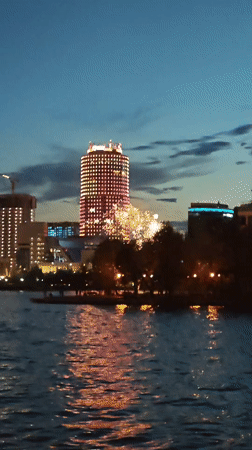 Fireworks and street music enliven Yekaterinburg waterfront evening