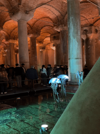 Tourists visit ancient Basilica Cistern in Istanbul