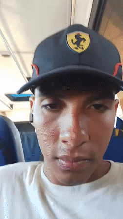 Ferrari cap wearer filmed inside blue-seated van in Porlamar
