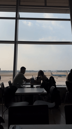 Morning dining scenes captured at Vietnam airport and restaurant