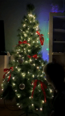 Woman decorates Christmas tree in Budva home