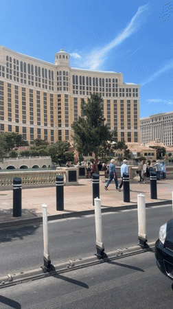 Evening street activity recorded near Bellagio casino Paradise Nevada