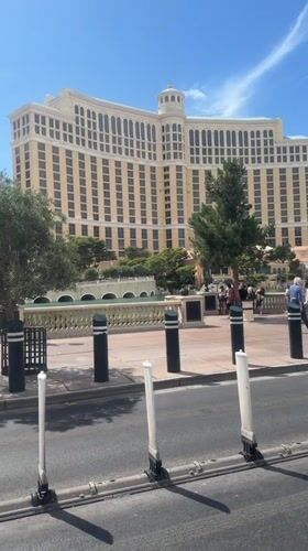 Evening street activity recorded near Bellagio casino Paradise Nevada