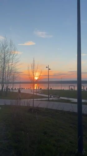 Sunset observed over water in Naberezhnye Chelny, Russia
