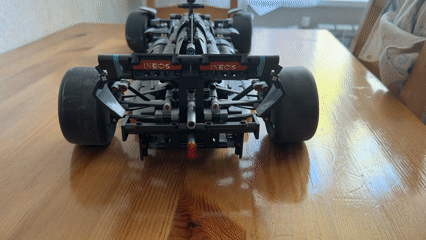 LEGO Formula 1 models displayed on table in Pavlovo