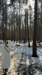 Couple spends afternoon walking through snowy forest in Reutov