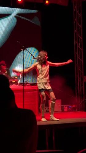 Outdoor concert night in Sinemorets, vocalist and DJ share the stage