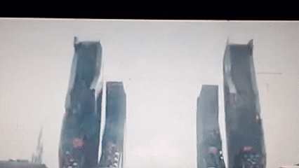Witness records falling objects near columned structure, mountain view