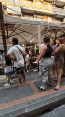 Outdoor café crowd watches soccer in Argentina
