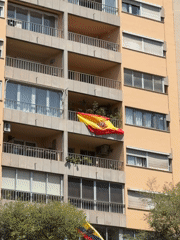 Spanish flags on apartment balconies in Palma de Mallorca